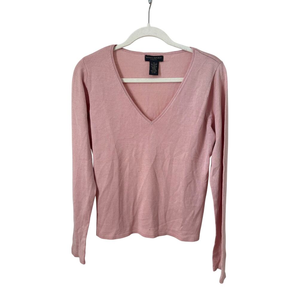 Banana Republic Pink V Neck Sweater Women Medium Silk Blend Knit Top - Picture 6 of 6